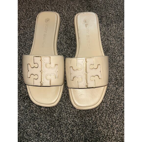 Tory Burch Shoes - Tory Burch DOUBLE T SPORT Slides Sandals-Nappa Leather-Meadow Mist-Sz 10